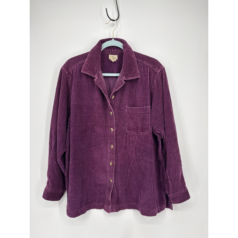 Vintage LL BEAN Corduroy Shirt Jacket Womens XL Purple Wide Wale Shacket